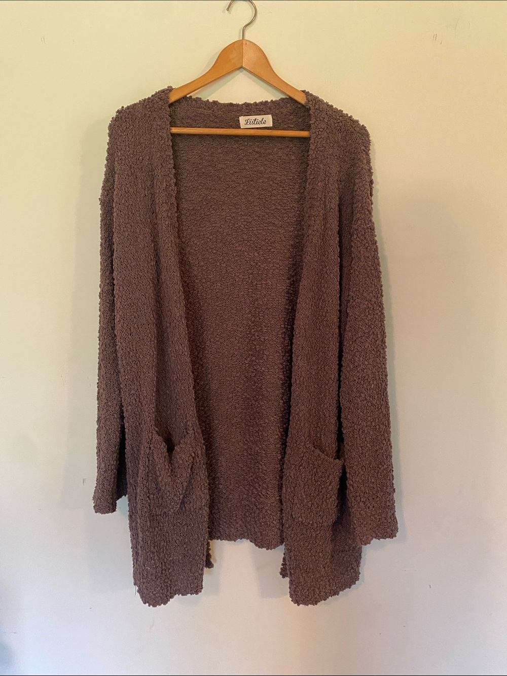 Listicle Open-Front Bouclé Cardigan - mocha Brown popcorn sweater
